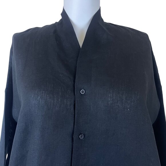 Eskandar Womens Black 100% Linen Button Front BlouseLong Sleeve Elegant Size 1 - Picture 5 of 8